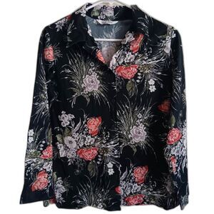 Vintage 1970s lady blair top womens Medium button up long sleeve floral disco